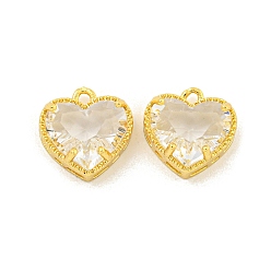 Прозрачный Стойки обшивки латунные прелести, со стеклом, долговечный, без свинца и без кадмия, сердце, реальный 18 k позолоченный, прозрачные, 12x12x5.5 мм, отверстие : 1.2 мм
