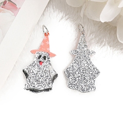 Ghost Акриловые подвески с принтом на хэллоуин, блестящие подвески, серебряные, призрак, 45x25 мм