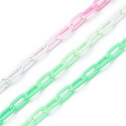 Colorful Eco-friendly Spray Painted Handmade Brass Paperclip Chains, Flat Oval, Soldered, with Spool, Colorful, 12.5x6.5x1.5mm, 32.8 feet(10m)/roll