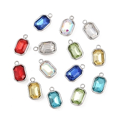 Rectangle Стеклянные прелести, с 201 установками из нержавеющей стали, граненые, разноцветные, цвет нержавеющей стали, прямоугольные, 9x5.5x3.5 мм, отверстие : 1.2 мм