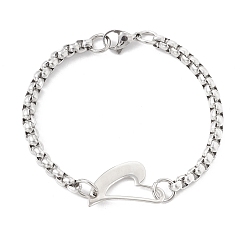 Stainless Steel Color Tarnish Resistant 304 Stainless Steel Heart Link Bracelet with Box Chains for Women, Stainless Steel Color, 8-5/8 inch(21.8cm)