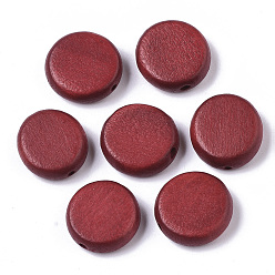 Малиновый Расписные бусы из натурального дерева, плоско-круглые, малиновый, 16x5.5 мм, отверстие : 1.5 мм