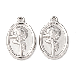 Нержавеющая Сталь Цвет 304 подвески из нержавеющей стали, овальные с цветком, цвет нержавеющей стали, 18x11.5x2 мм, отверстие : 1.2 мм