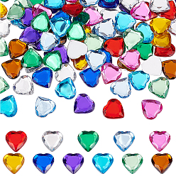 Couleur Mélangete 770pcs 11 couleurs cabochons acryliques transparents, dos plaqué, facette, cœur, couleur mixte, 12x12x2mm, 70 pcs / couleur