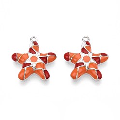 Платинированный Латунь эмаль подвески, очарование морской звезды, Реальная платина, 17x15.5x3 мм, отверстие : 1.2 мм