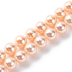 Коралловый УФ-покрытие перламутровые стеклянные жемчужные бусины нити, имитация Австрийские кристаллические шарики, круглые, коралл, 6 мм, отверстие : 0.6 мм, около 65~66 шт / нитка, 15.55~15.75 дюйм (39.5 см)