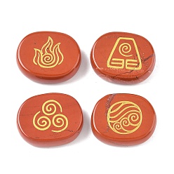 Красный Камень 4шт 4 стили натуральный красный яшма дисплей украшения, фигурка для украшения дома, энергетический камень рейки для исцеления, овал с символами воздуха, пожар, элементы воды и почвы, 25x20x7~7.5 мм, 1 шт / стиль