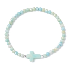 Cross Браслеты из стеклянных и акриловых бусин с имитацией драгоценных камней, эластичные браслеты для женщин, два тона, крестик, бусина : 11~17 mm, внутренний диаметр: 2.11 ~2.15 дюйм (5.35~5.45 см)