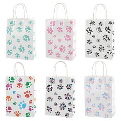 (52) Непрозрачная лаванда 12 шт. 6 цветные прямоугольники с рисунком в виде отпечатков лап бумажные пакеты для хранения с ручками, пакеты для упаковки покупок, разноцветные, 15.8x8x21.5 см, 2 шт / цвет
