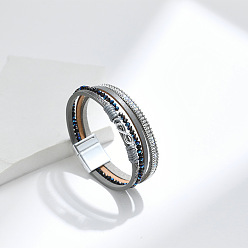 Серый Богемные браслеты из искусственной кожи с несколькими рядами, браслеты с бесконечным звеном и магнитной застежкой из сплава, серые, 7-5/8 дюйм (19.4 см), 17 мм