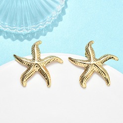 Золотой Морские звезды 201 нержавеющей стали серьги, с 304 штифтов из нержавеющей стали, вакуумное покрытие pvd, долговечный, золотые, 33.5x33 мм