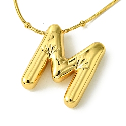 Letter M Ion Plating(IP) Initial Letter 304 Stainless Steel Pendant Necklaces, Real 18K Gold Plated, Letter M, 15.91 inch(40.4cm), pendant: 21x17.5mm