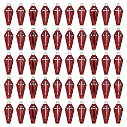 Платина 50 шт. Подвески из сплава с эмалью на тему Хэллоуина, гроб с крестом, платина, 25.5x11x3 мм, отверстие : 1.2 мм