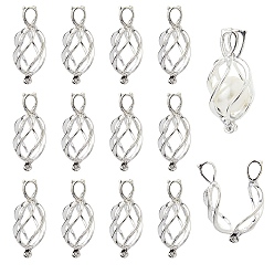Серебро 14шт. латунные медальоны-подвески, подвески для клеток, полый, круглые, серебряные, 22x11x11 мм, отверстие : 4x2.5 мм, внутренней меры: 11x6 мм