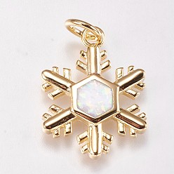 Light Yellow Brass Pendants, with Synthetic Opal, Snowflake, Golden, Light Yellow, 20.5x15.5x2mm, Hole: 4mm