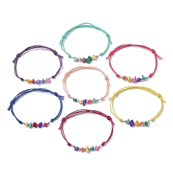 (52) Непрозрачная лаванда 7 браслеты из плетеных бусин из окрашенной натуральной бирюзы, регулируемые женские браслеты из вощеного хлопкового шнура, разноцветные, внутренний диаметр: 2-1/8~3-1/4 дюйм (5.5~8.3 см)
