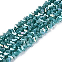 Light Sea Green Electroplate Opaque Glass Beads Strands, Triangle, Faceted, AB Color Plated, Light Sea Green, 2~3x3~3.5x3~3.5mm, Hole: 0.7~0.9mm, about 122~136pcs/strand, 10.43~11.61 inch(26.5~29.5cm)