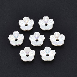 Creamy White 5-Petal ABS Plastic Imitation Pearl Bead Caps, AB Color Plated, Flower, Creamy White, 8x8x2.5mm, Hole: 1.4mm