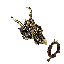 Античная Бронза 1латунные подвески-слайдеры, дракон, античная бронза, 41x20x16 мм, отверстие : 3 мм