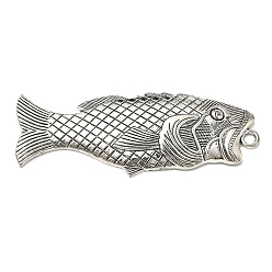 Античное Серебро Тибетский сплав стиля большие кулоны, рыбы прелести, античное серебро, 96x36x5 мм, отверстие : 4.5 мм