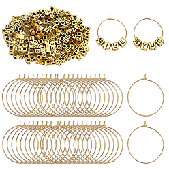 Антично-золотой и Золотой Наборы для изготовления подвесок для бокалов своими руками, включая 304 фурнитуру для серег-колец из нержавеющей стали, куб с буквы акриловые бусины, античный золотой и золотой, 25x0.6 мм