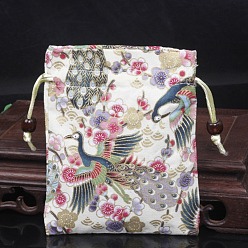 Цветок Прямоугольные подарочные пакеты из ткани в китайском стиле с принтом на шнурке, сумки для хранения, цветок, 15x12 см