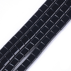 Черный Немагнитные синтетические гематитовые многожильные звенья, окрашенные распылением, для изготовления эластичных браслетов, квадратный, чёрные, 5x5x2 мм, отверстие : 0.6 мм, около 81 шт / нитка, 15.9 дюйм