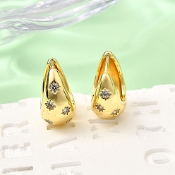 Прозрачный Латунь микро проложить кубического циркония серьги мотаться, стойки покрытие, без свинца и без кадмия, долговечный, реальный 18 k позолоченный, прозрачные, 16x16x9 мм