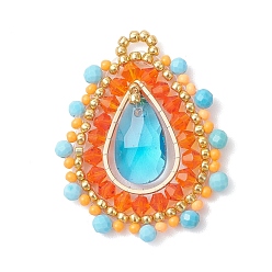 Магнезит Подвески из натурального окрашенного магнезита, ограненных в круглые формы, и стеклянного бисера., слезинки, золотые, 37.5x30.5x5 мм, отверстие : 3.5 мм