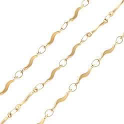 Настоящее золото 18K 304 Цепи с волнистыми звеньями из нержавеющей стали, пайки, ионное покрытие (ip), с катушкой, реальный 18 k позолоченный, 12.5x2.5x2 мм, около 32.81 футов (10 м) / рулон