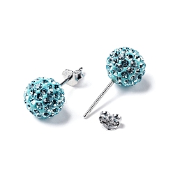 202_Aquamarine Gifts for Her Valentines Day 925 Sterling Silver Austrian Crystal Rhinestone Ball Stud Earrings for Girl, Round, 202_Aquamarine, 17x8mm