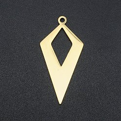 Golden 201 Stainless Steel Open Back Bezel Pendants, For DIY UV Resin, Epoxy Resin, Pressed Flower Jewelry, Rhombus, Laser Cut, Golden, 30x14.5x1mm, Hole: 1.6mm