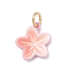 Pink Lackiert Messing Reize, Blume Reize, golden, rosa, 14x14x2.5 mm, Bohrung: 3.8 mm