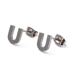 Letter Y Tarnish Resistant 304 Stainless Steel Greek Alphabet Stud Earrings, Manual Polishing, Letter.Y, 7~11x2~10x1.5mm, Pin: 0.8mm