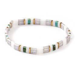 Средний Бирюзовый Стеклянные бусины эластичные браслеты для женщин, прямоугольные, средне бирюзовый, 6.30 дюйм (16 см) ~ 6.50 дюйм (16.5 см)