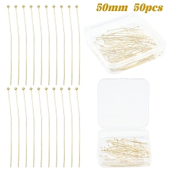 Настоящее золото 24K 50шт. 304 штифты с шаровой головкой из нержавеющей стали, реальный 24 k позолоченный, 50x0.6 мм, 22 датчик, Руководитель: 1.8 mm