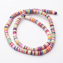 Mixed Color Handmade Polymer Clay Beads, Disc/Flat Round, Heishi Beads, Mixed Color, 5x1mm, Hole: 2mm, about 380~400pcs/strand, 17.7 inch