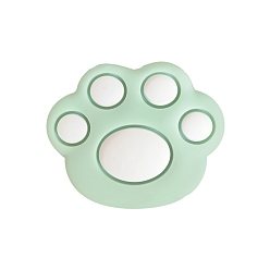 Light Green Bear Paw Food Grade Eco-Friendly Silicone Focal Beads, Chewing Beads For Teethers, Light Green, 28.5mm