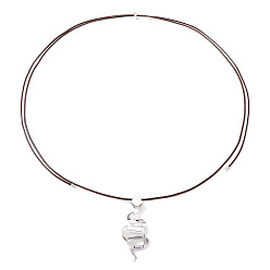 Platinum Alloy Snake Pendant Adjustable Waxed Cord Slider Necklaces for Women, Coconut Brown, Platinum, 59.53 inch(151.2cm)