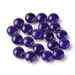 Темно-Синий Фарфоровые бусины ручной работы, яркие глазированный фарфор, плоско-круглые, темно-синий, 10.5~11x6~6.5 мм, отверстие : 1.5 мм