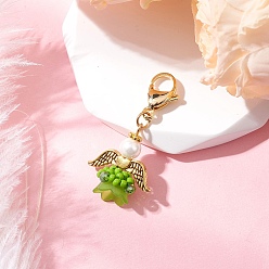 Зеленый лайм Подвесные украшения в виде цветочного ангела из стекла и акрила, с 304 из нержавеющей стали Lobster Claw застежками, зеленый лайм, 38.5 мм