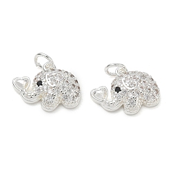Argent Pendentifs en laiton zircon cubique micro pavé noir, éléphant avec des breloques en forme de cœur, argenterie, 13x17x4.5mm, Trou: 3mm