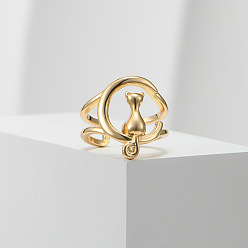 Золотой Модные регулируемые открытые манжеты из сплава для женщин, форма кошки, золотые, внутренний диаметр: 17 мм