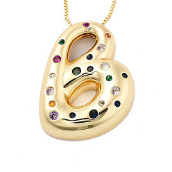 Letter B Латунные ожерелья с подвесками в виде букв из микрофибры с кубическим цирконием, реальный 18 k позолоченный, В письме, 17.40~17.80 дюйм (44.2~45.2 см), Кулон : 30x22.5 мм