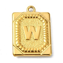 Letter W Ионное покрытие (ip) 304 подвески из нержавеющей стали, прямоугольник с подвеской в виде буквы, реальный 18 k позолоченный, Буква W, 24.5x18x3 мм, отверстие : 1.8 мм
