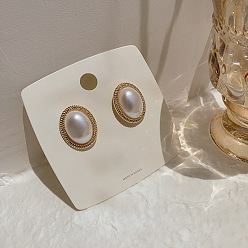 Oval Серьги-гвоздики из пластика с имитацией жемчуга, с кристально горный хрусталь, золотые, овальные, 25x20 мм