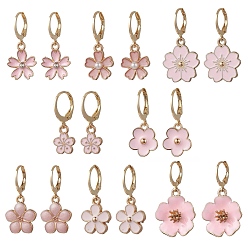 Золотой 8 пары серег с застежкой-молнией в форме цветка из сплава и кристаллов горного хрусталя, с эмалью и 304 фурнитурой для сережек из нержавеющей стали, золотые, 24.5~36x9~19.5 мм