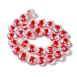 Cerise Handmade Glass Beads Strands, with Enamel, Heart, Cerise, 11~12x12~12.5x6~6.5mm, Hole: 0.6mm, about 30pcs/strand, 13.27''(33.7cm)