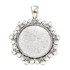 Античное Серебро Круглая подвеска в виде кабошона из сплава цветов в тибетском стиле, без кадмия и без свинца, античное серебро, лоток : 25 мм, 47x38x2.5 мм, отверстие : 6x4 мм, Около 145 шт / 1000 г