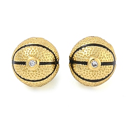 Настоящее золото 18K Покрытие баскетбольной стойки латунь микро паве прозрачные бусины из кубического циркония, с эмалью, без свинца и без кадмия, долговечный, реальный 18 k позолоченный, 9.5 мм, отверстие : 1.6 мм